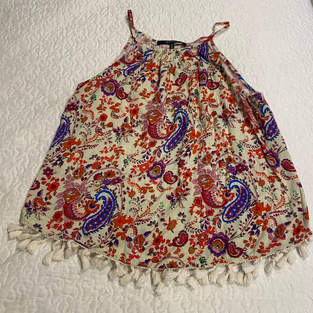High neck tassel top
